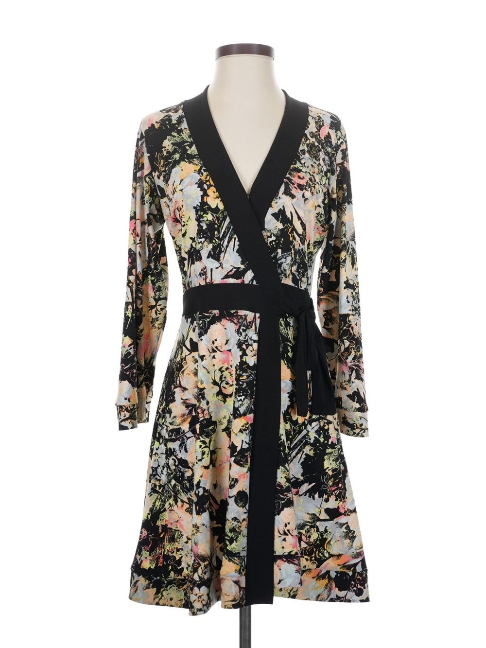 Floral Wrap Dress Robe in Black Trim